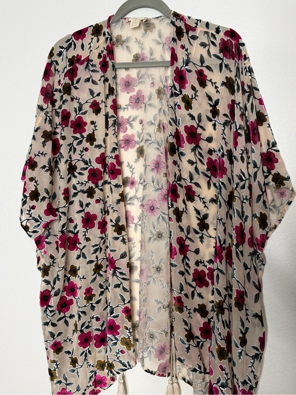 Japna Cream Kimono Jacket with Pink & Olive Floral Print